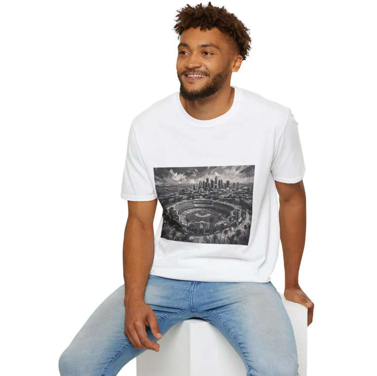 City Aerial of Los Angeles Dodgers Baseball Stadium T-Shirt Urban Sports Stadium Skyline