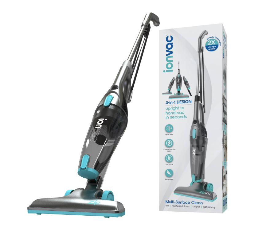 Ionvac ZipVac Corded Stick Vacuum, Multi-Surface 3-in-1 Upright/Handheld Vacuum Cleaner, Model #8842