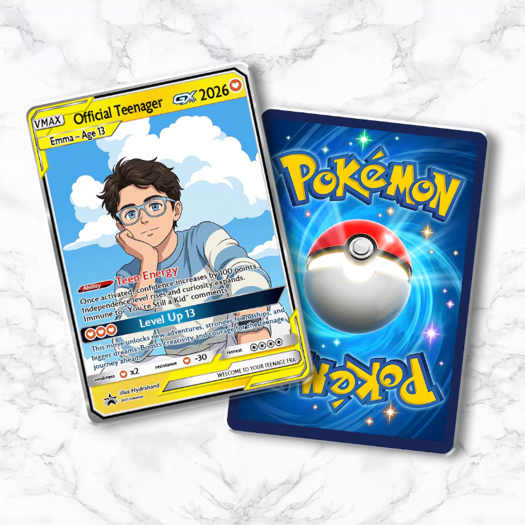 Personalized Anime Style Teenager 13 Trading Card, Custom Birthday Keepsake