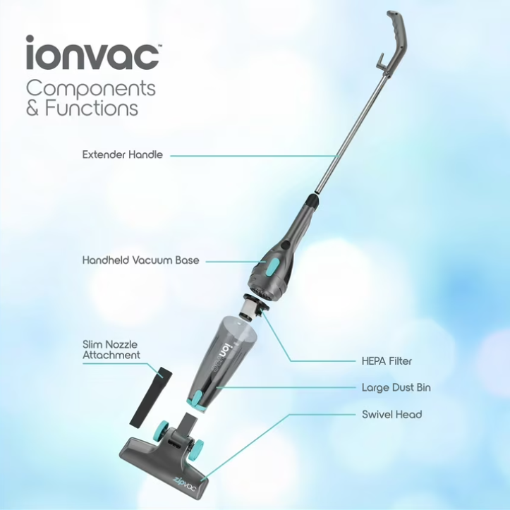 Ionvac ZipVac Corded Stick Vacuum, Multi-Surface 3-in-1 Upright/Handheld Vacuum Cleaner, Model #8842