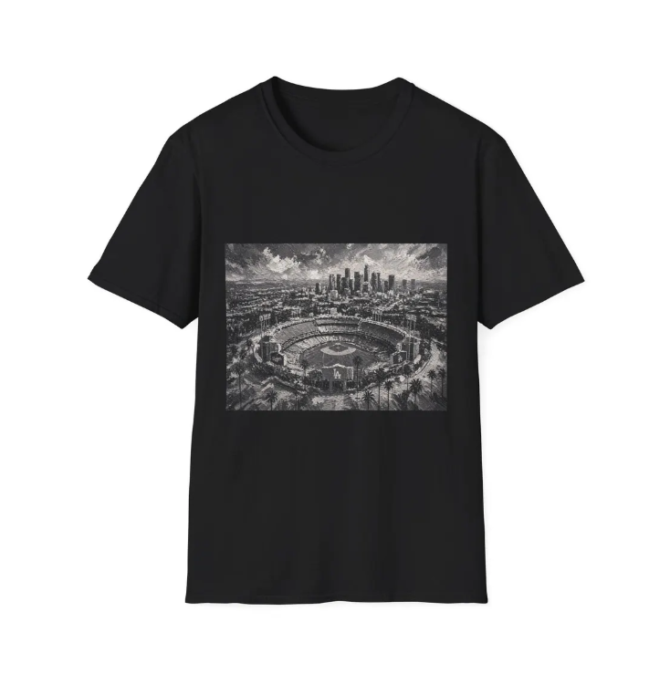 City Aerial of Los Angeles Dodgers Baseball Stadium T-Shirt Urban Sports Stadium Skyline