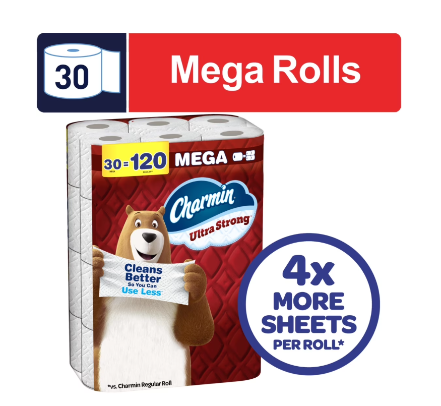 Charmin Ultra Strong Toilet Paper 30 Mega Rolls, 220 Sheets Per Roll