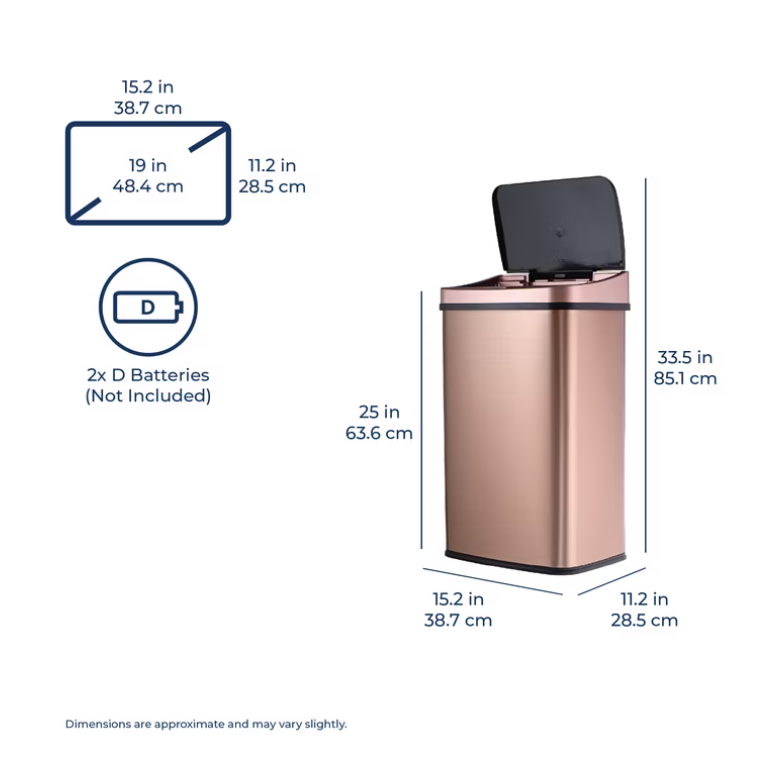 Nine Stars Automatic Kitchen Trash Can, 13.2 Gallon Stainless Steel, Motion Sensor, Soft Close Lid Garbage Bin, Gold