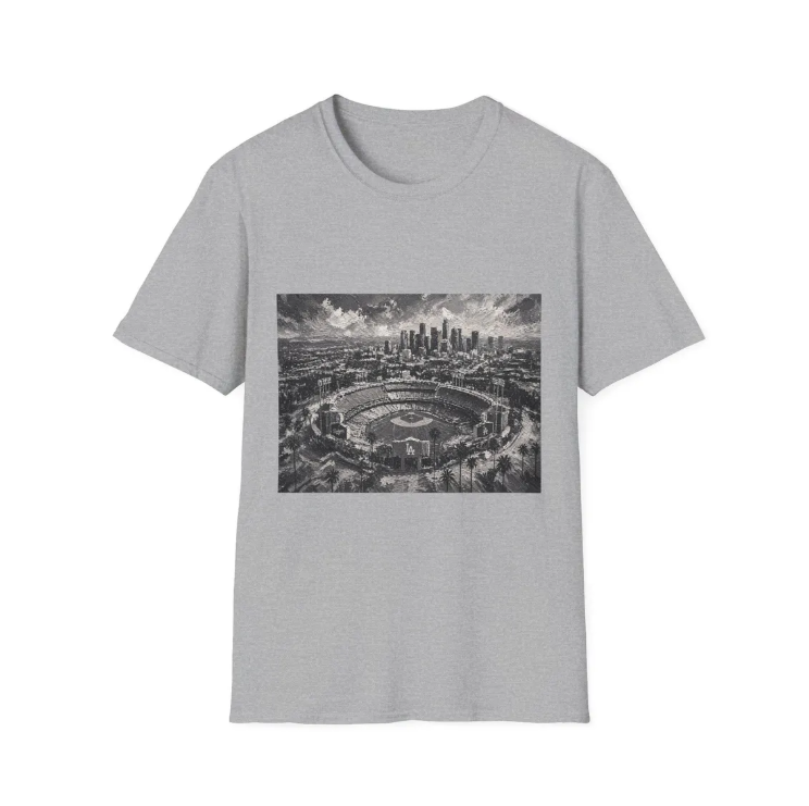 City Aerial of Los Angeles Dodgers Baseball Stadium T-Shirt Urban Sports Stadium Skyline