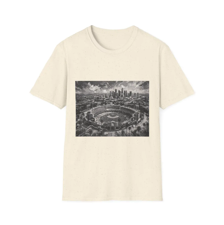 City Aerial of Los Angeles Dodgers Baseball Stadium T-Shirt Urban Sports Stadium Skyline