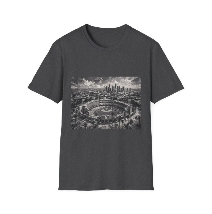 City Aerial of Los Angeles Dodgers Baseball Stadium T-Shirt Urban Sports Stadium Skyline