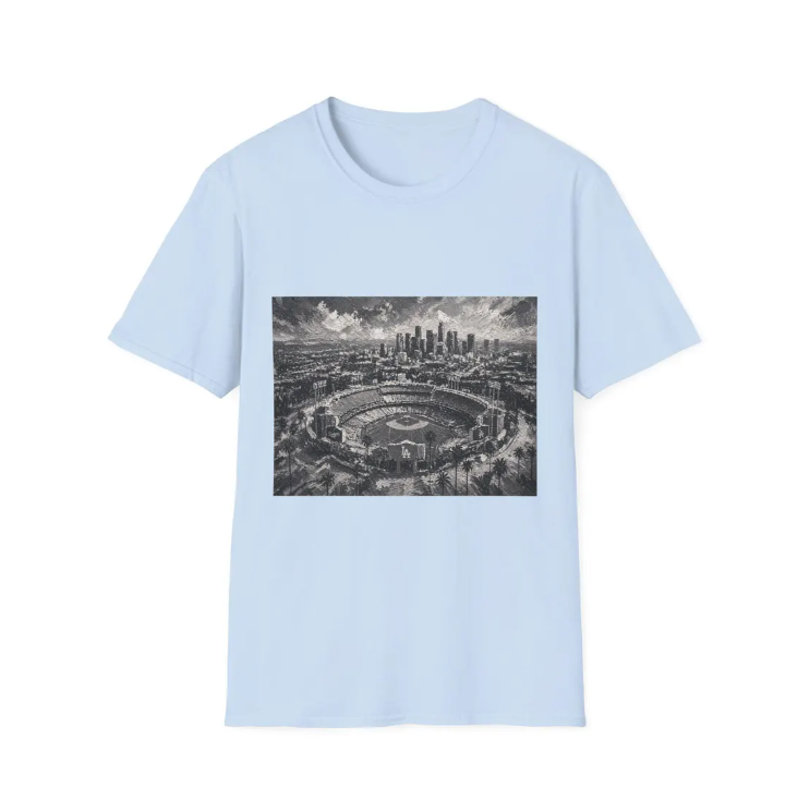 City Aerial of Los Angeles Dodgers Baseball Stadium T-Shirt Urban Sports Stadium Skyline