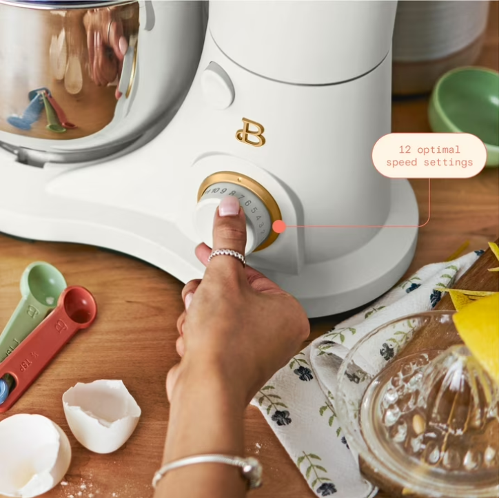Beautiful 3.5 Qt Stand Mixer, White Icing with Flat Beater, Dough Hook, Balloon Whisk