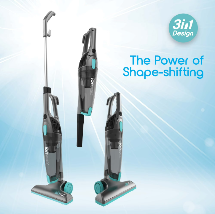 Ionvac ZipVac Corded Stick Vacuum, Multi-Surface 3-in-1 Upright/Handheld Vacuum Cleaner, Model #8842