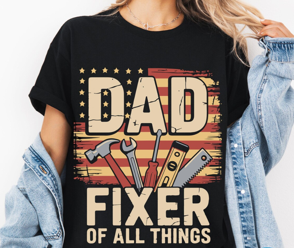 Fixer of All Things Dad PNG Fathers Day Sublimation American Flag Tools Graphic Handyman Shirt Design Gift for Him Men DIY Art