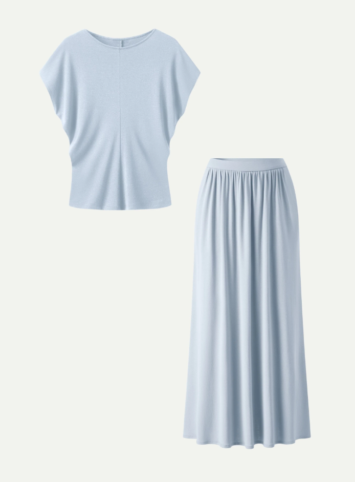 Soft Linen Knit Gathered A-Line Maxi Skirt with Pockets