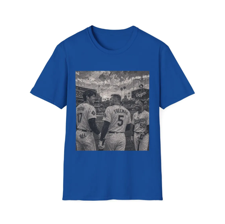 Los Angeles Dodgers Baseball Players Photo T-Shirt Team Portrait Square Print Shohei Ohtani, Mookie Betts, Freddie Freeman Shirt