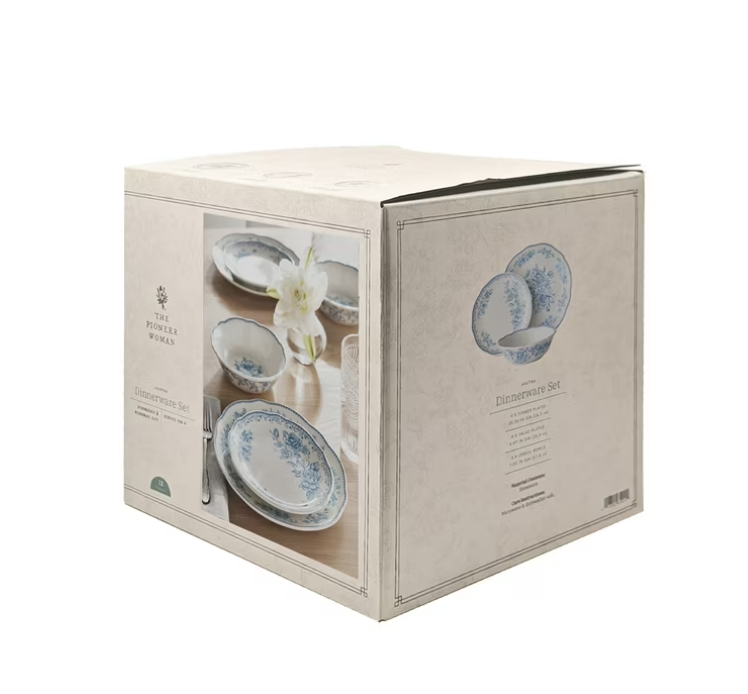 The Pioneer Woman Agatha 12-Piece Stoneware Dinnerware Set, Blue