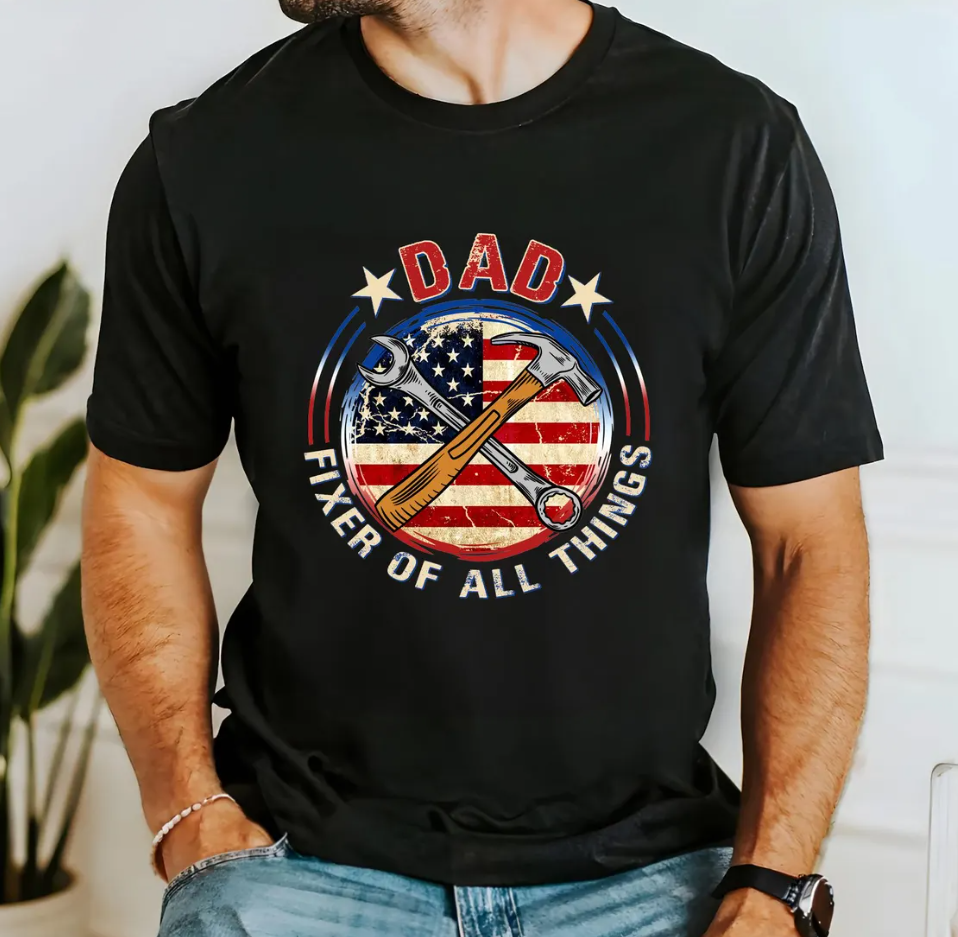 Dad Fixer of All Things Shirt,Toolbox American Flag Tee,Fathers Day Gift,Handy Dad Shirt,Funny Dad Birthday Shirt,Patriotic Handyman Dad Tee