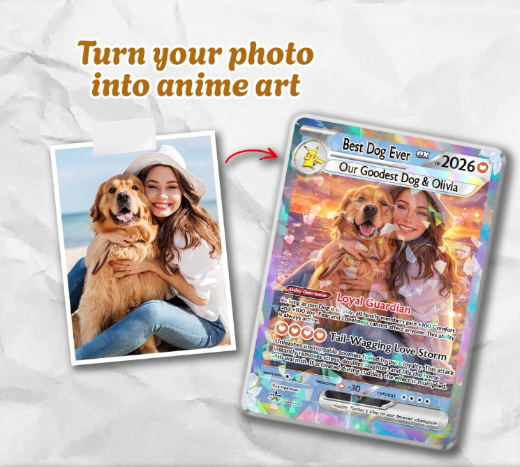 Custom Pet Trading Card, Anime Style Dog Portrait, Personalized Keepsake, Dog Lover Gift