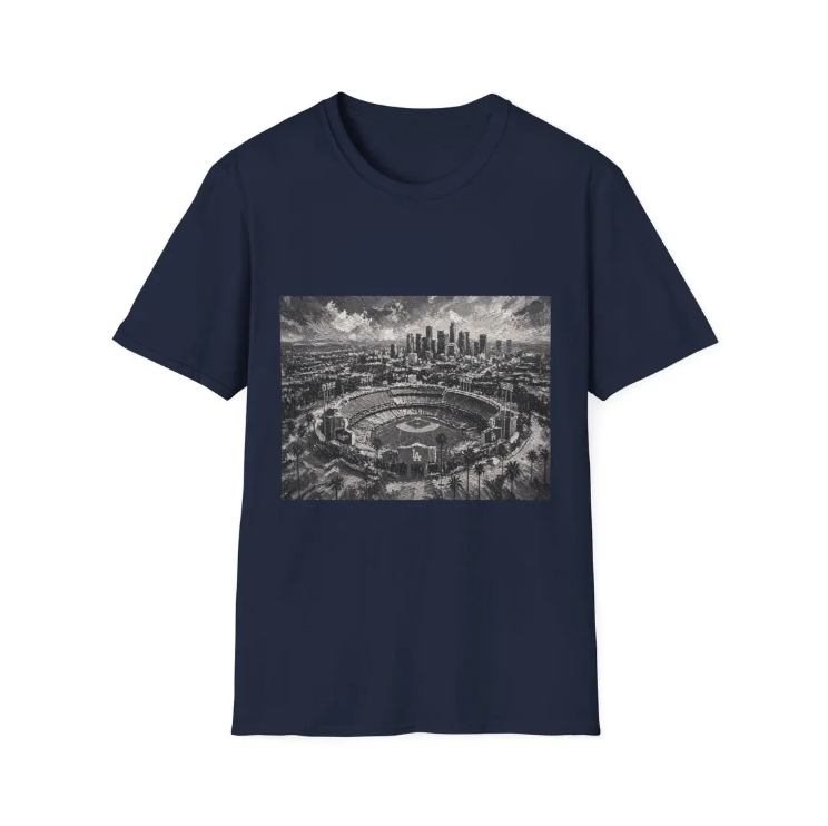 City Aerial of Los Angeles Dodgers Baseball Stadium T-Shirt Urban Sports Stadium Skyline