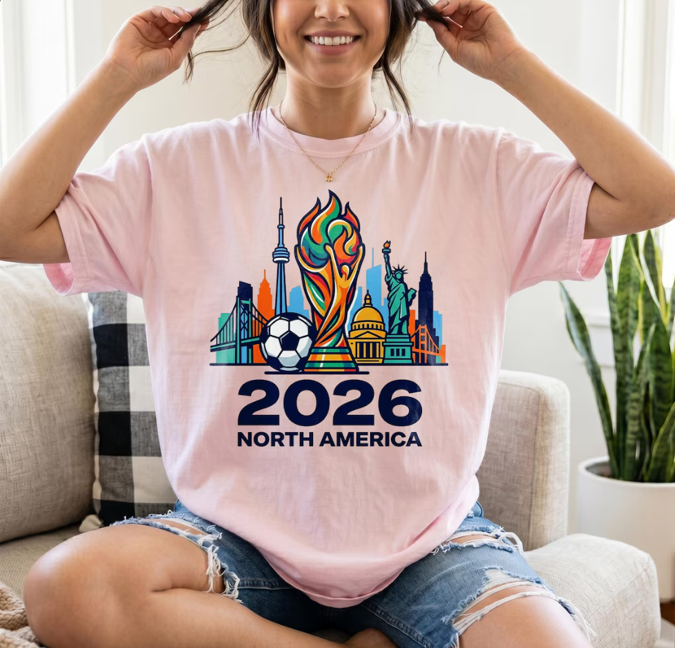 FIFA World Cup 2026 North America Shirt, Soccer Trophy Skyline Tee, USA Canada Mexico Football Fan Gift, World Cup 26