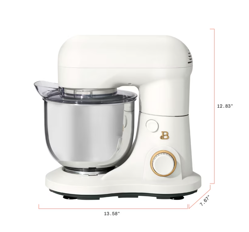 Beautiful 3.5 Qt Stand Mixer, White Icing with Flat Beater, Dough Hook, Balloon Whisk