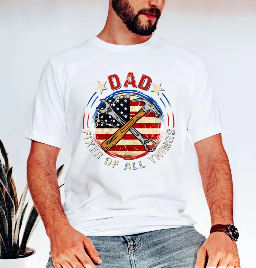 Dad Fixer of All Things Shirt,Toolbox American Flag Tee,Fathers Day Gift,Handy Dad Shirt,Funny Dad Birthday Shirt,Patriotic Handyman Dad Tee