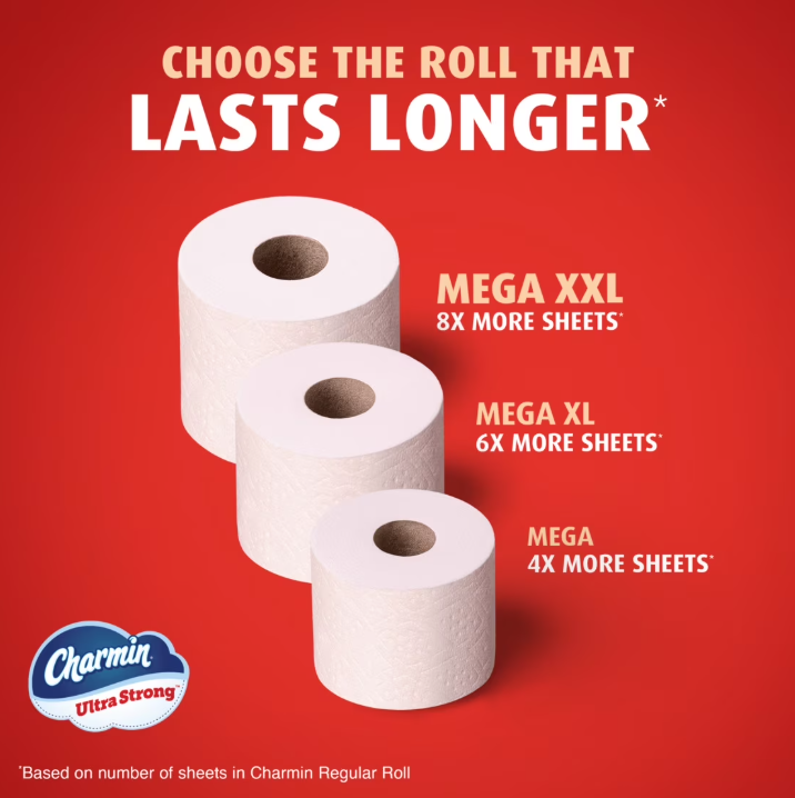 Charmin Ultra Strong Toilet Paper 30 Mega Rolls, 220 Sheets Per Roll
