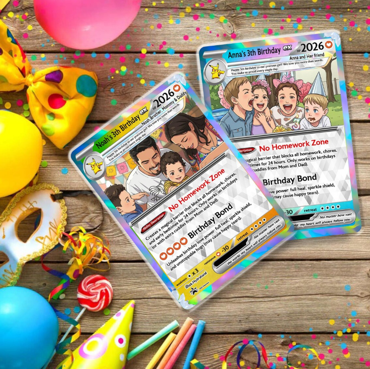 Personalized Kids Birthday Trading Card, Custom Photo Keepsake