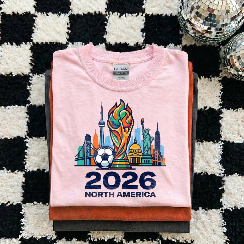 FIFA World Cup 2026 North America Shirt, Soccer Trophy Skyline Tee, USA Canada Mexico Football Fan Gift, World Cup 26