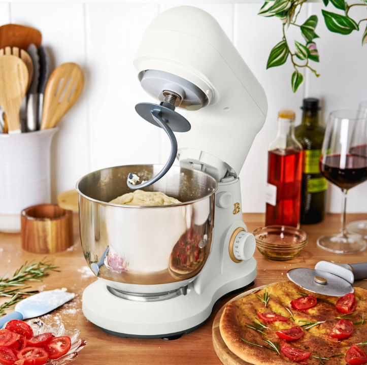 Beautiful 3.5 Qt Stand Mixer, White Icing with Flat Beater, Dough Hook, Balloon Whisk