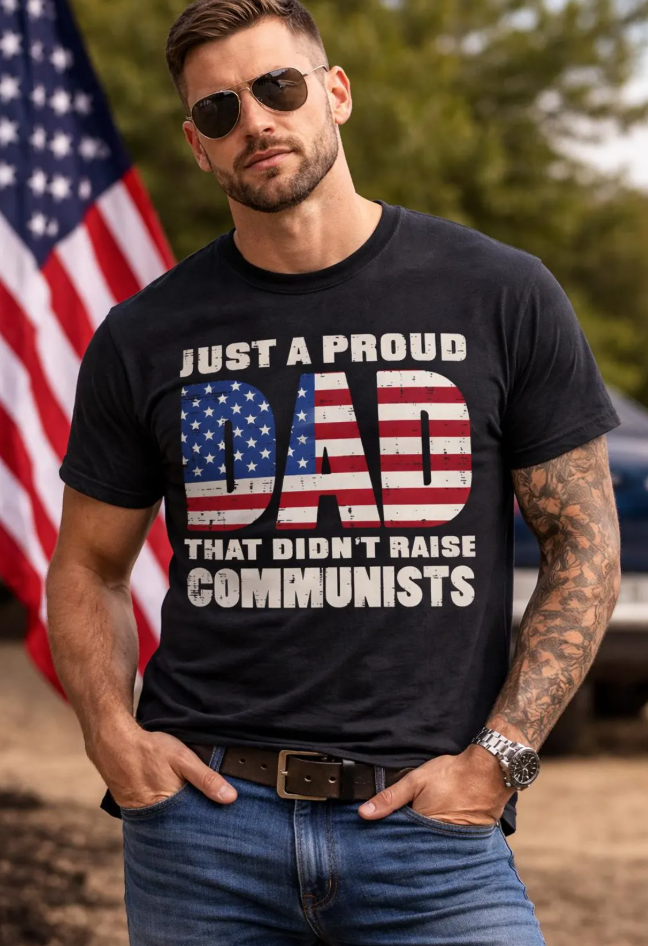 Proud Dad Shirt, Patriotic US Flag Tee, Conservative Father's Day Gift