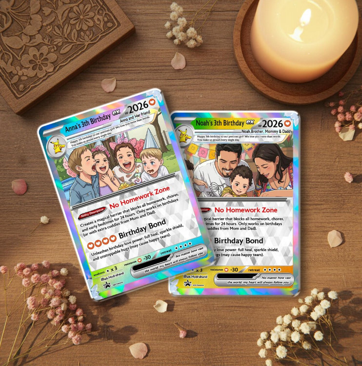 Personalized Kids Birthday Trading Card, Custom Photo Keepsake