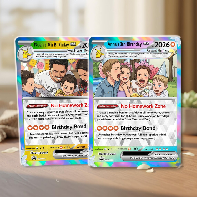 Personalized Kids Birthday Trading Card, Custom Photo Keepsake