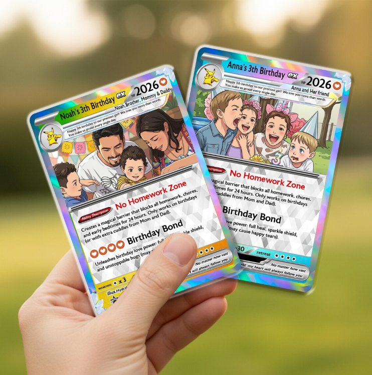 Personalized Kids Birthday Trading Card, Custom Photo Keepsake
