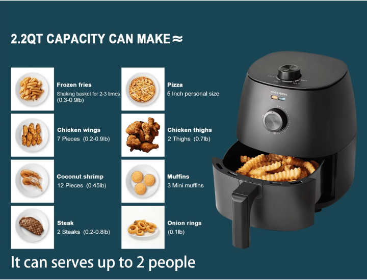 Mainstays 2.2 Qt Air Fryer in Arctic Black with Non-Stick Basket