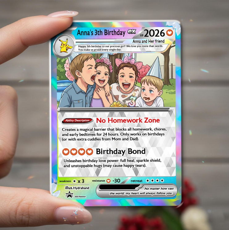 Personalized Kids Birthday Trading Card, Custom Photo Keepsake