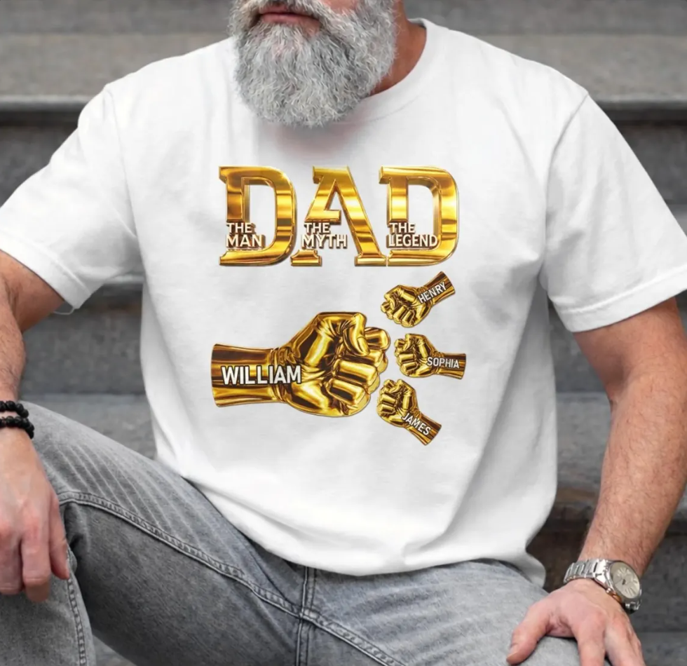 Personalized Best Dad Ever Gold Silver Fist Bumps Shirt, Father's Day Gift for Grandpa, Gift for Husband, Custom Fist Bump Dad Shirt