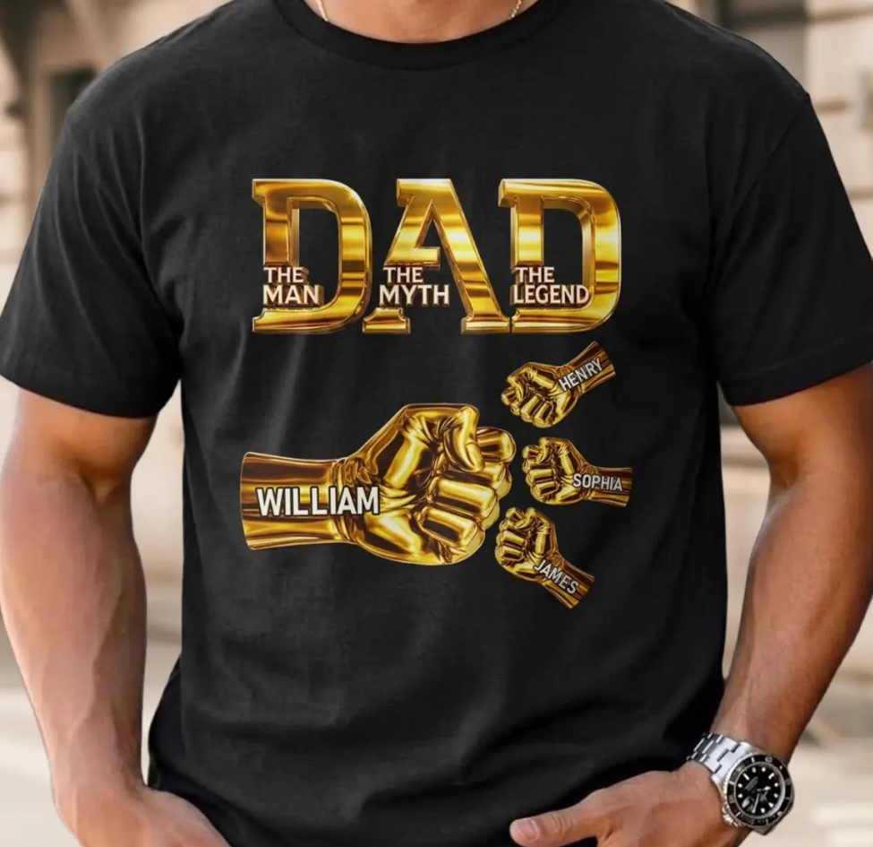 Personalized Best Dad Ever Gold Silver Fist Bumps Shirt, Father's Day Gift for Grandpa, Gift for Husband, Custom Fist Bump Dad Shirt