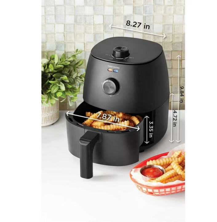Mainstays 2.2 Qt Air Fryer in Arctic Black with Non-Stick Basket
