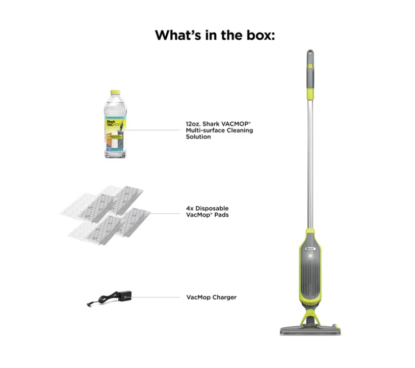 Shark VACMOP Cordless Hard Floor Vacuum Mop, for Tile, Vinyl, Laminate, Wood, with (4) Disposable VACMOP Pads, 12-oz Shark Multi-Surface Cleaner, VM200