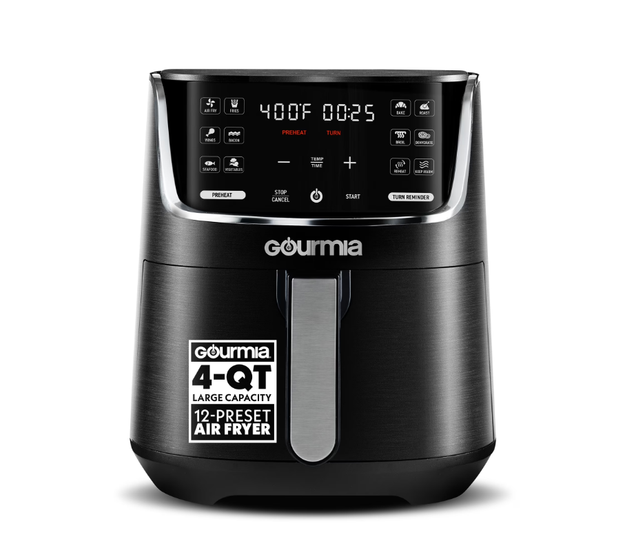 Gourmia 4-Quart Digital Air Fryer with 12 One-Touch Presets, GAF414, Black
