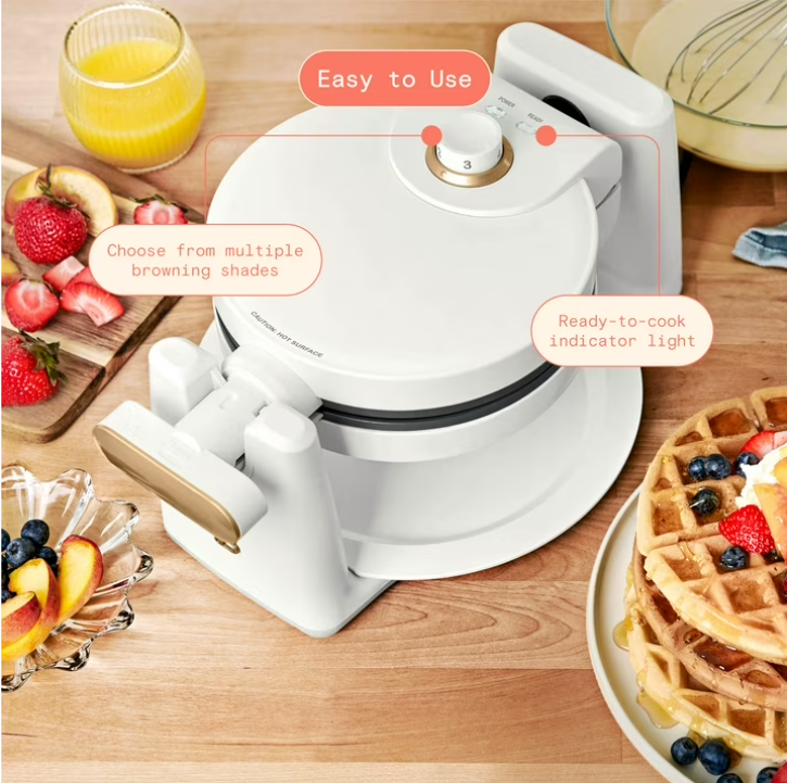 Beautiful Rotating Belgian Waffle Maker, White Icing by Drew Barrymore