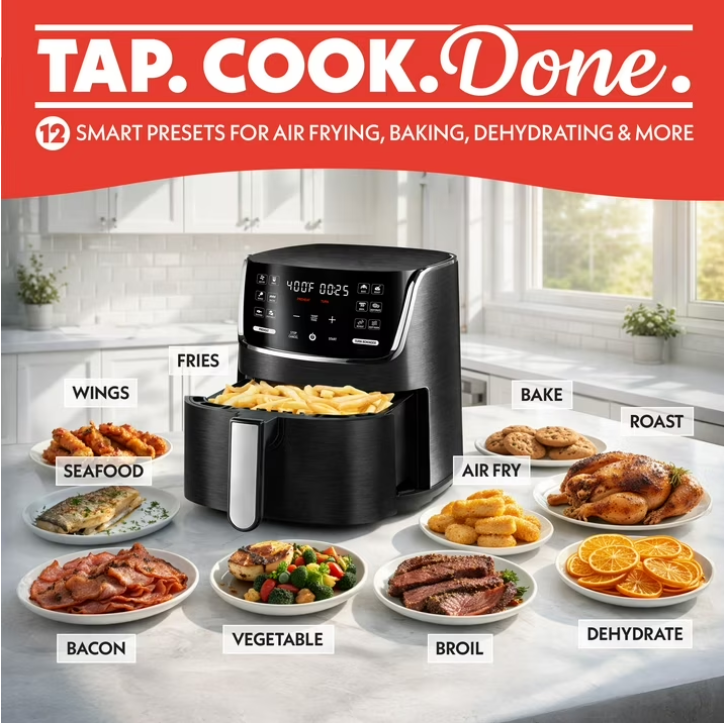 Gourmia 4-Quart Digital Air Fryer with 12 One-Touch Presets, GAF414, Black