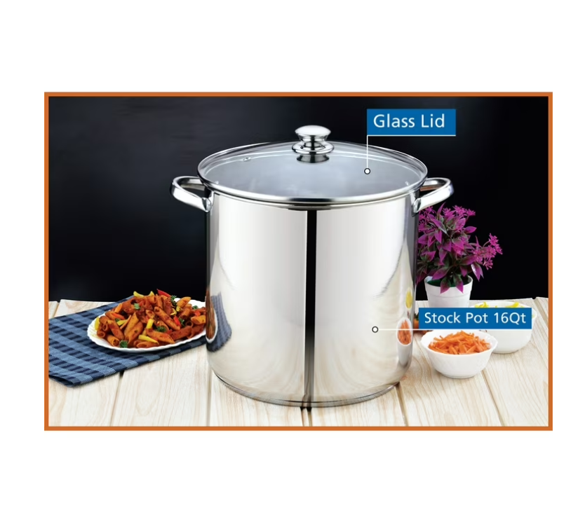 Mainstays Stainless Steel 16-Quart Stock Pot with Glass Lid