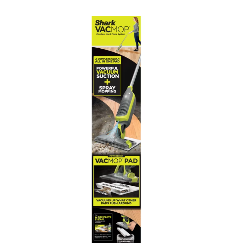 Shark VACMOP Cordless Hard Floor Vacuum Mop, for Tile, Vinyl, Laminate, Wood, with (4) Disposable VACMOP Pads, 12-oz Shark Multi-Surface Cleaner, VM200