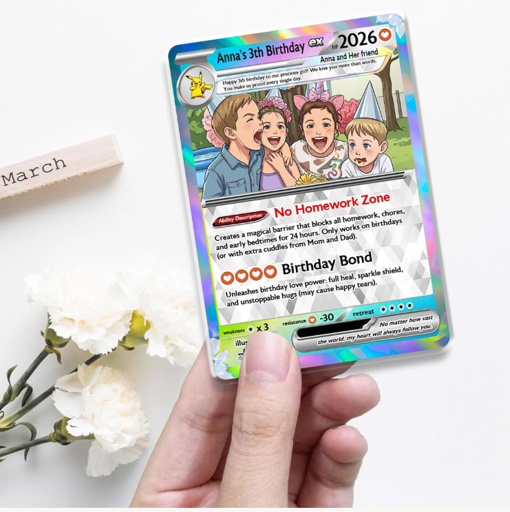 Personalized Kids Birthday Trading Card, Custom Photo Keepsake