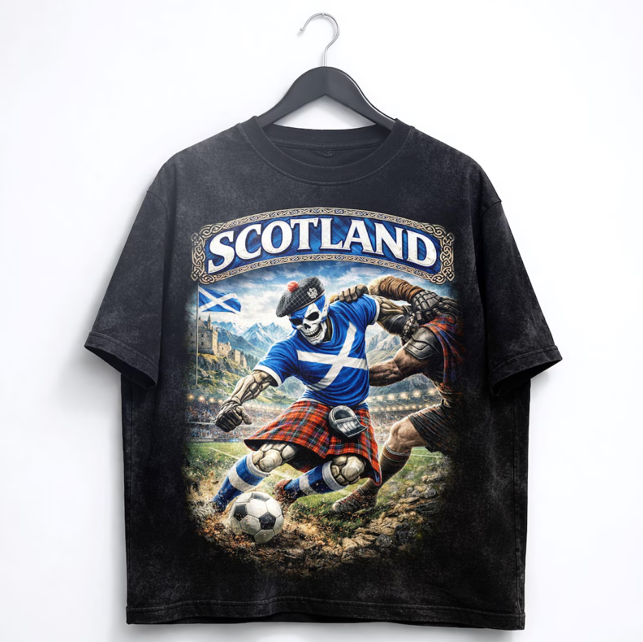 Scotland Soccer Skull Shirt, Scottish Football Tee, Highland Kilt Graphic, World Cup 2026 Shirt, Streetwear Tee, Unisex T-Shirt.