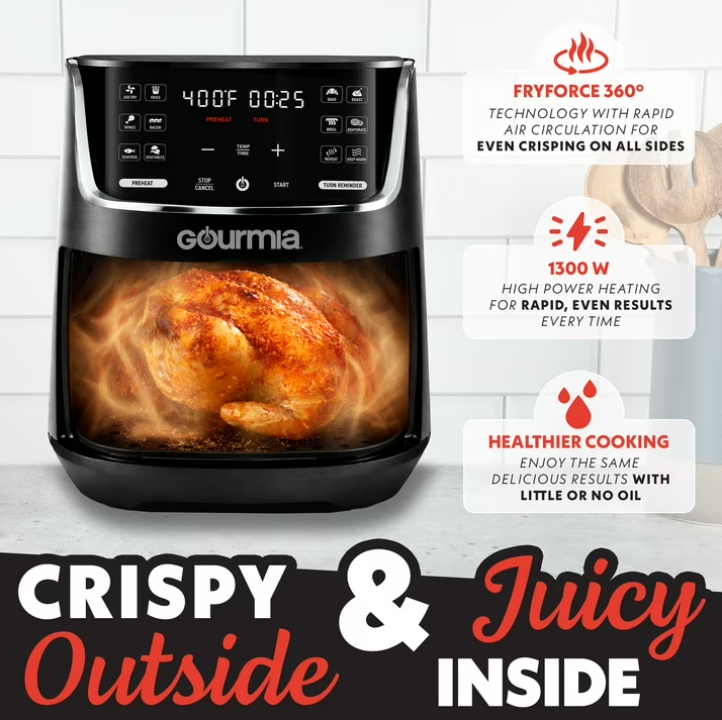 Gourmia 4-Quart Digital Air Fryer with 12 One-Touch Presets, GAF414, Black
