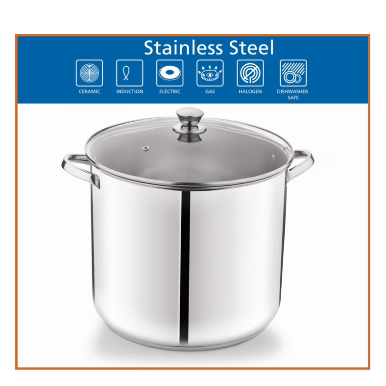 Mainstays Stainless Steel 16-Quart Stock Pot with Glass Lid