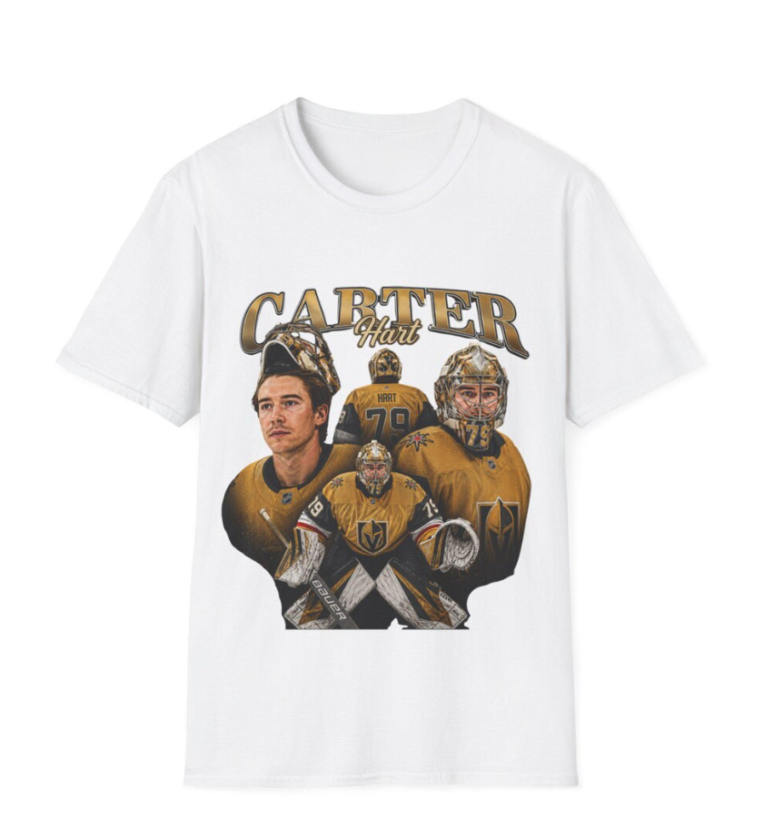 Carter Hart hockey collage T-Shirt Vintage Goalie Portrait Tee, Vegas Golden Knights Shirt