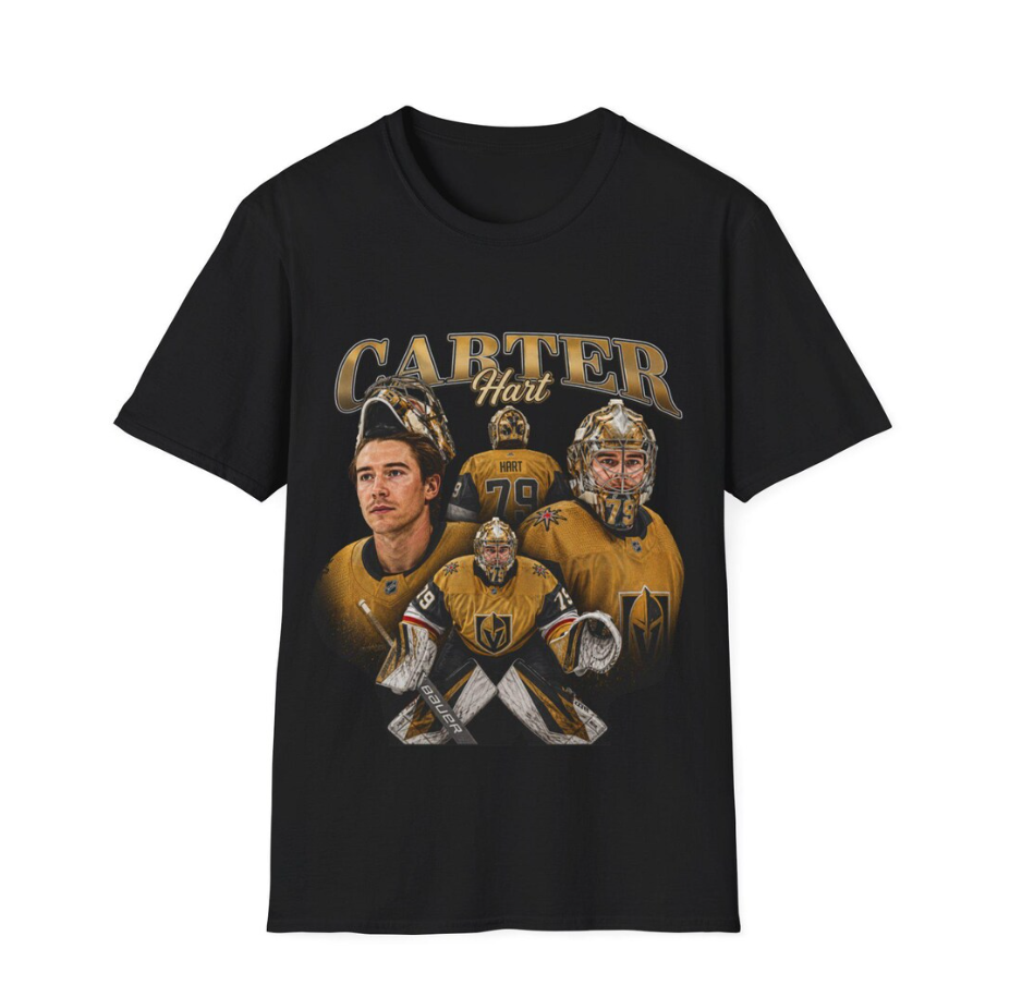 Carter Hart hockey collage T-Shirt Vintage Goalie Portrait Tee, Vegas Golden Knights Shirt