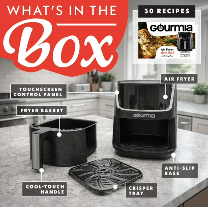 Gourmia 4-Quart Digital Air Fryer with 12 One-Touch Presets, GAF414, Black