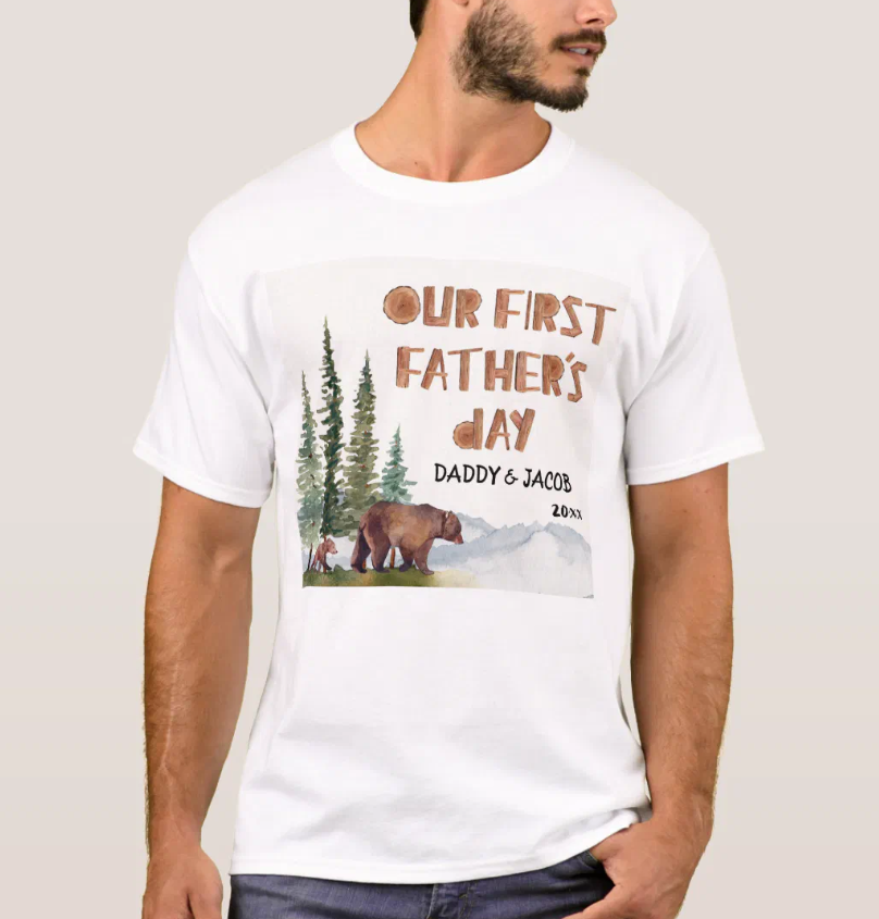 1st Father's Day Bear Personalized Woodland T-Shirt